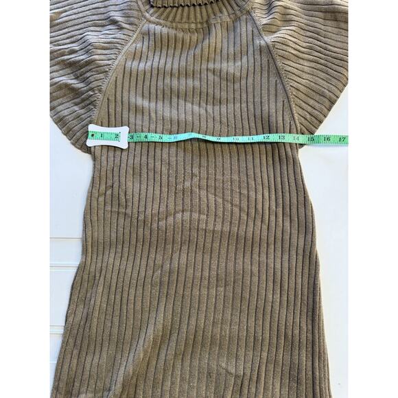 Calvin Klein Women’s Cowl Neck Flutter Sleeve Tan Ribbed Sweater Dress Size P/S - Picture 5 of 6